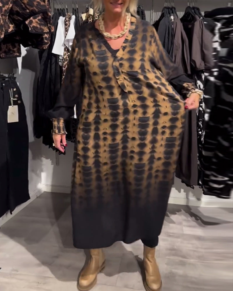 V-Ausschnitt langärmliges Gradient-Kleid