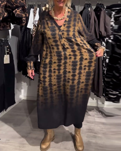 V-Ausschnitt langärmliges Gradient-Kleid