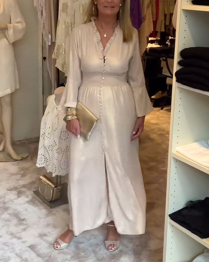 Spitzenkragen knopfgeschlossenes langes Kleid