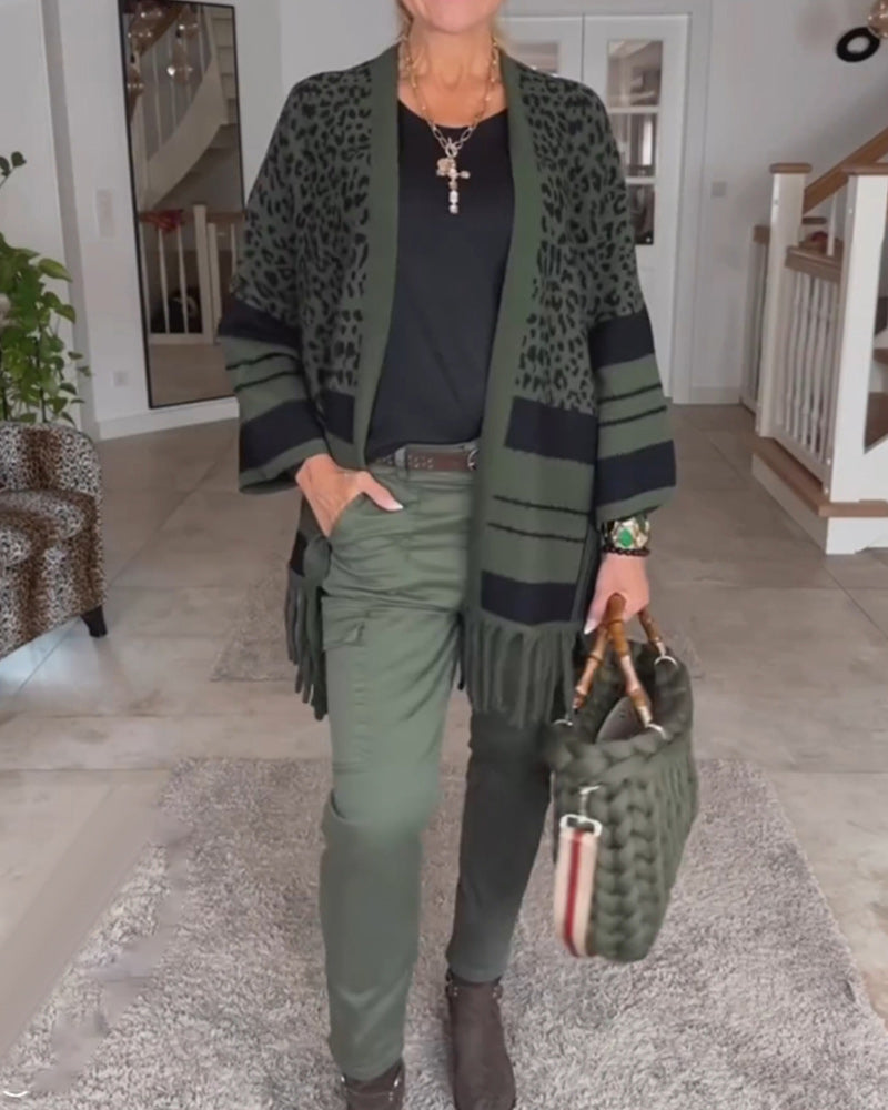 Leopardenmuster Langarm-Cardigan