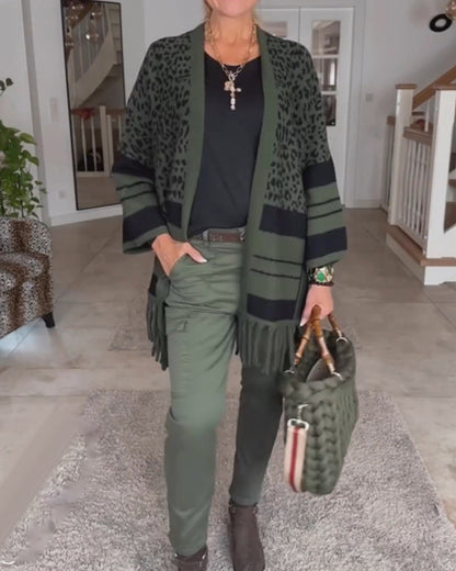 Leopardenmuster Langarm-Cardigan