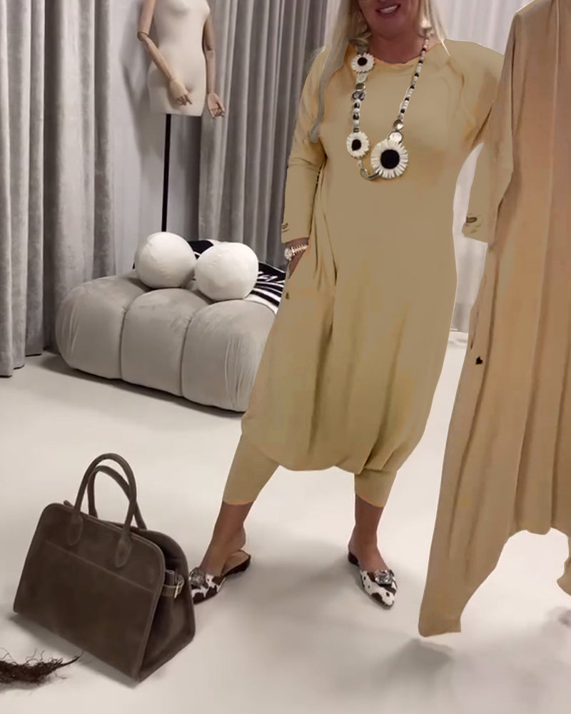 Einfarbiger Langarm-Casual-Overall