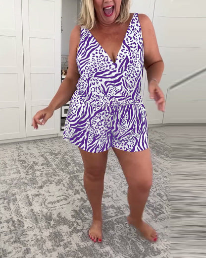 Zebra-Print Slim Fit Badeanzug