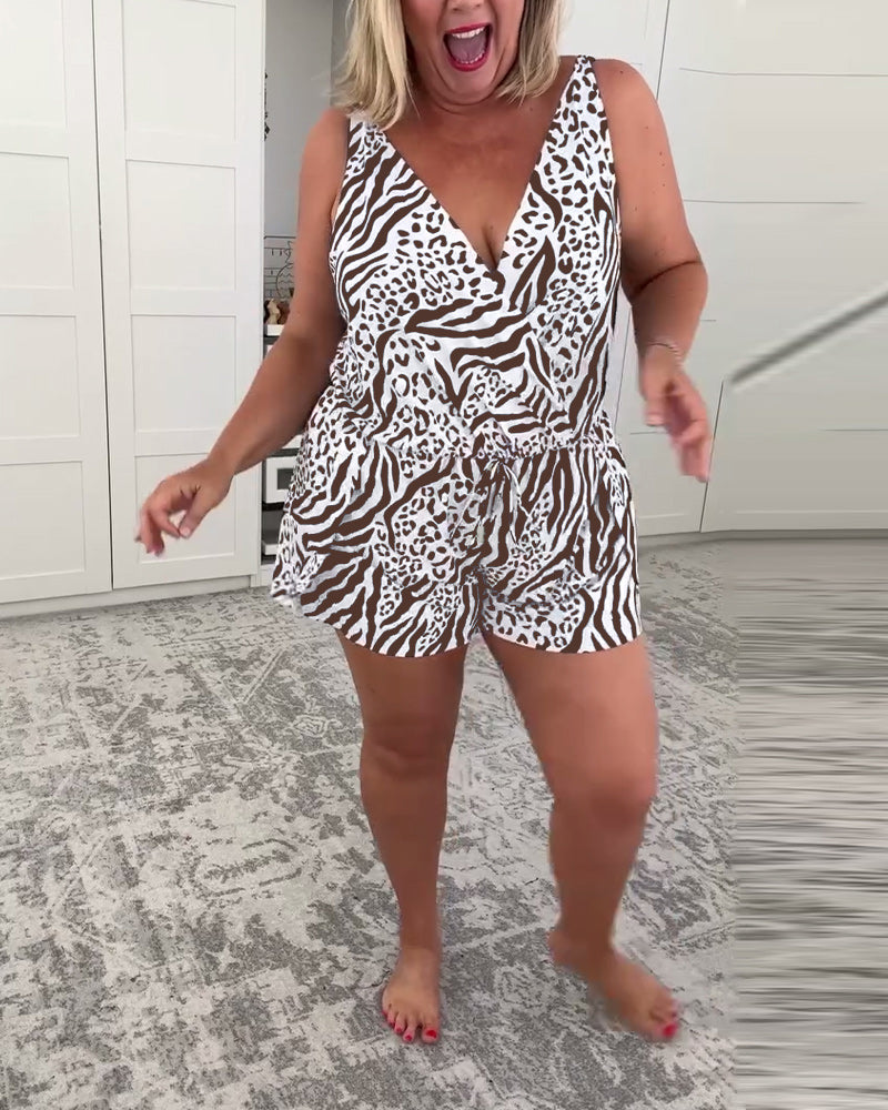 Zebra-Print Slim Fit Badeanzug