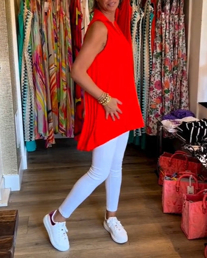 Ärmelloses Top mit Revers und Raffung