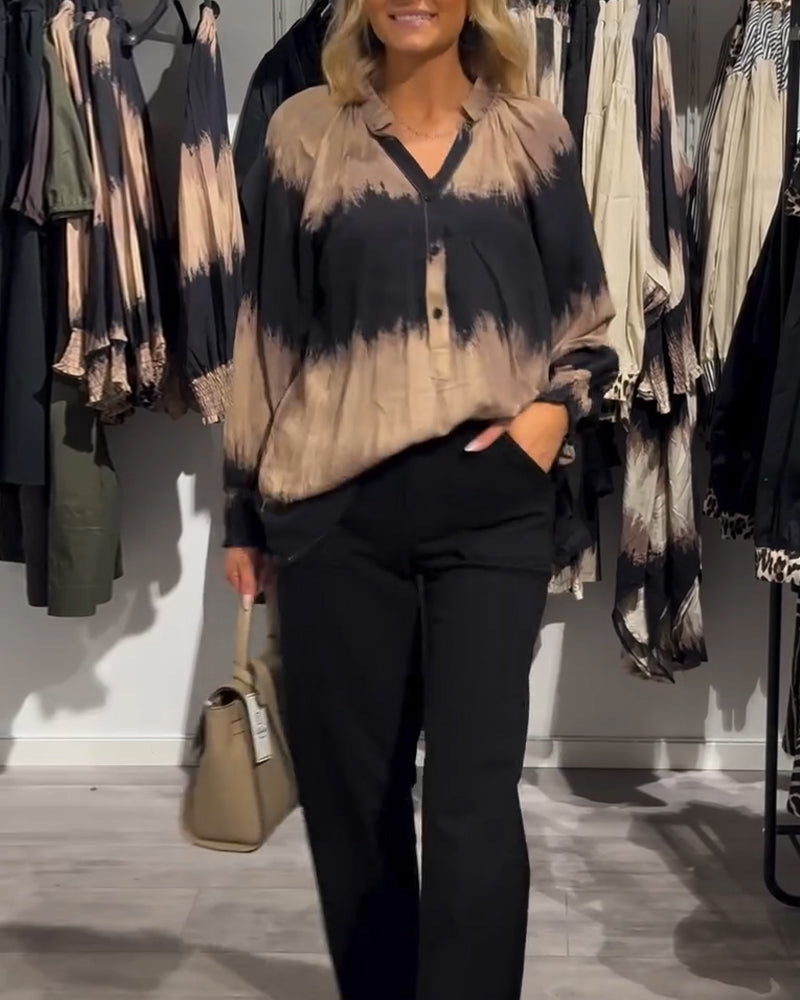 Vintage Farbkasten V-Ausschnitt Knopf Bluse