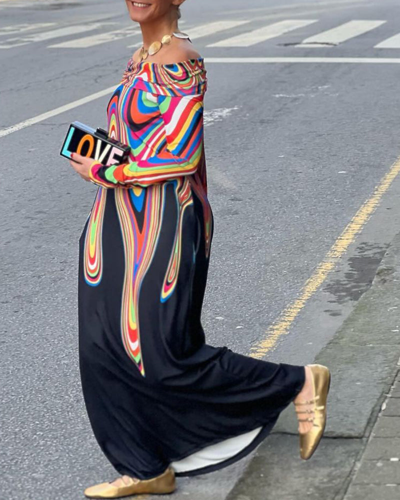 Langärmliges, elegantes Maxikleid mit schulterfreiem Schnitt