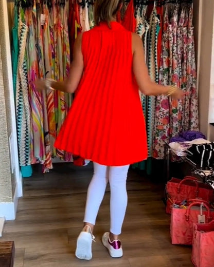 Ärmelloses Top mit Revers und Raffung