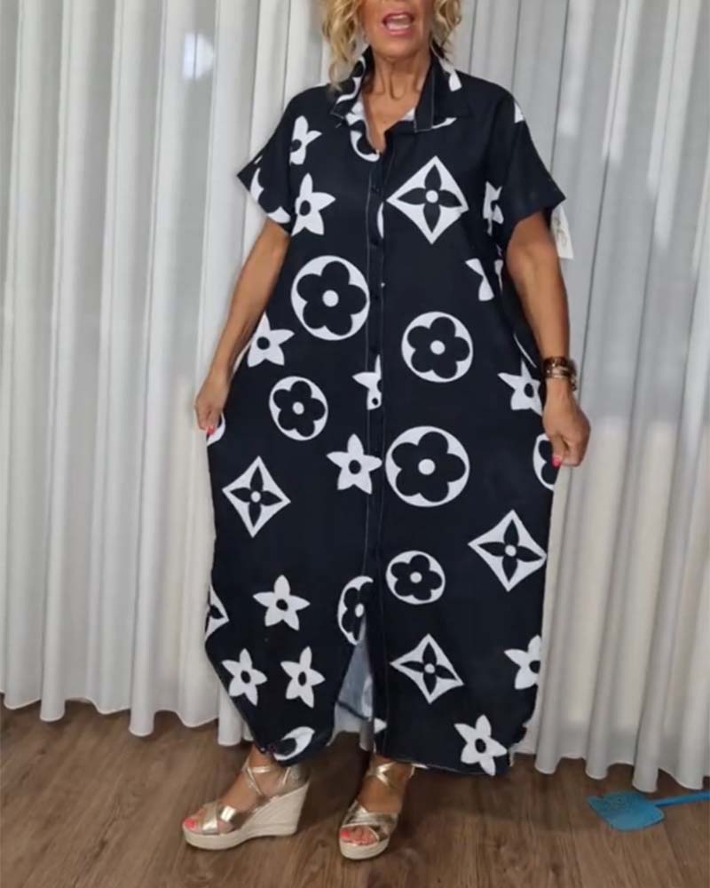 Kontrastdruck Reversknopf lässiges Kleid