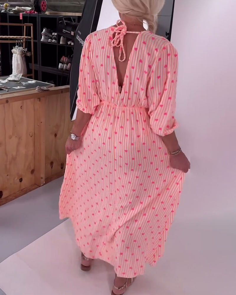 Elegantes V-Ausschnitt Herz Druck Kleid