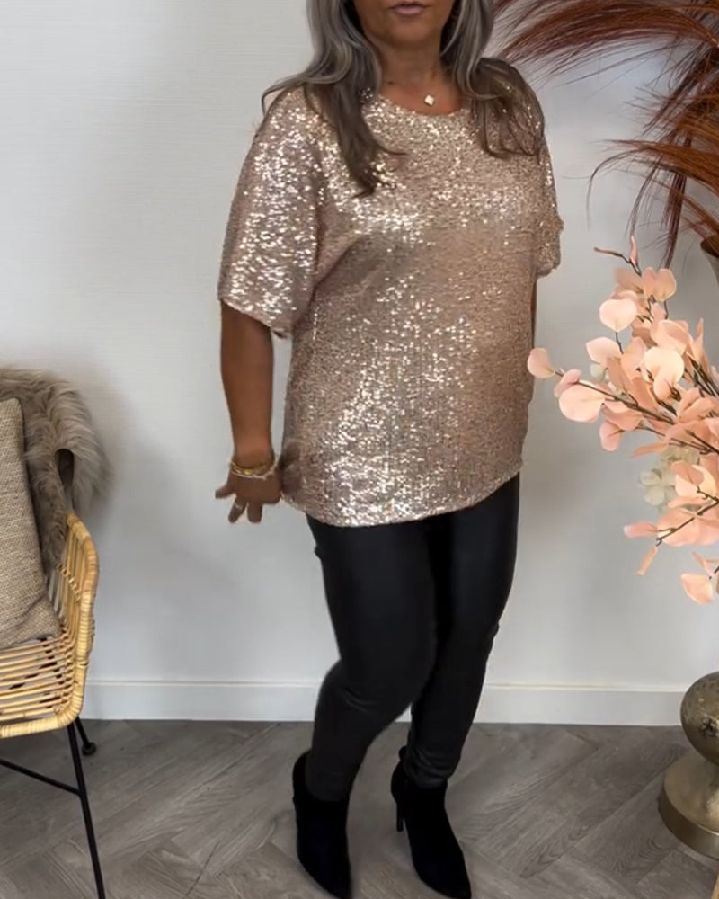 Pailletten Elegantes Top mit Rundhalsausschnitt