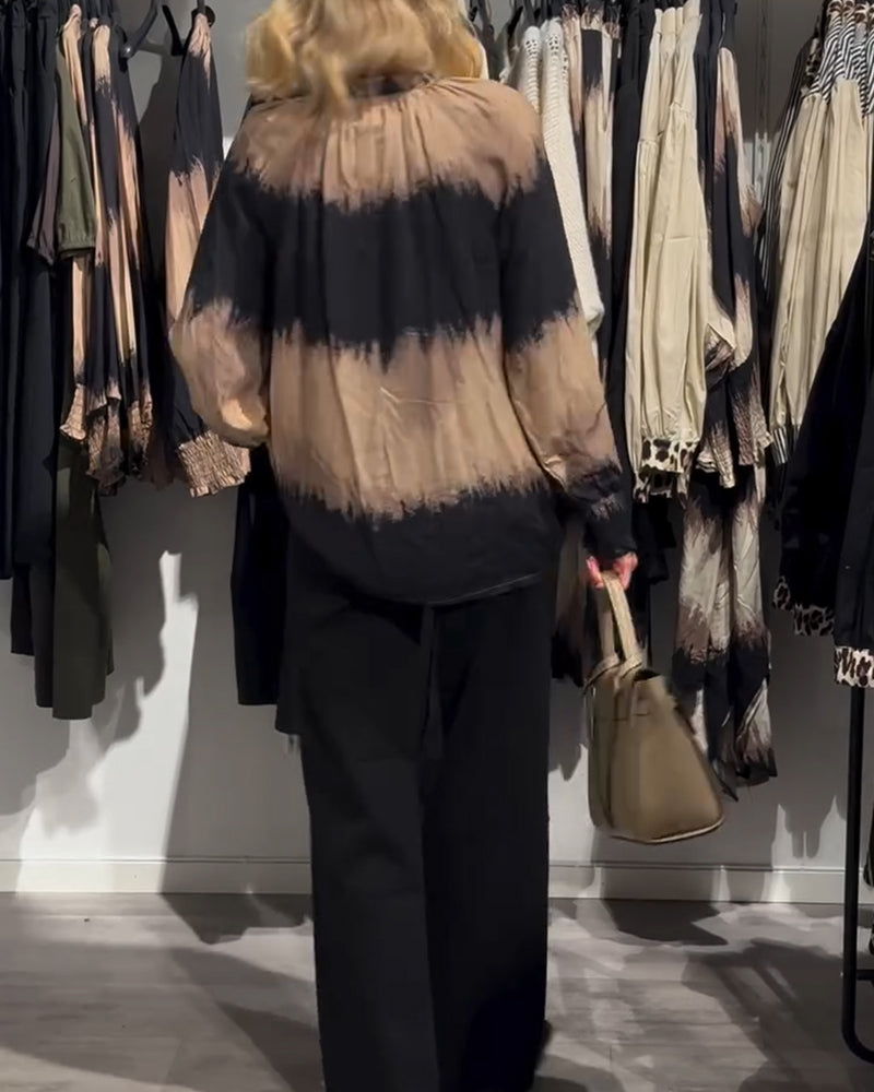 Vintage Farbkasten V-Ausschnitt Knopf Bluse