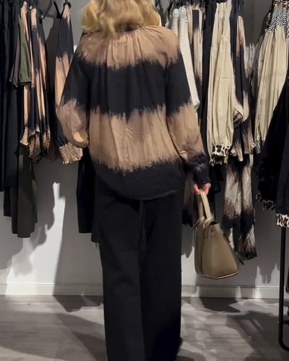 Vintage Farbkasten V-Ausschnitt Knopf Bluse