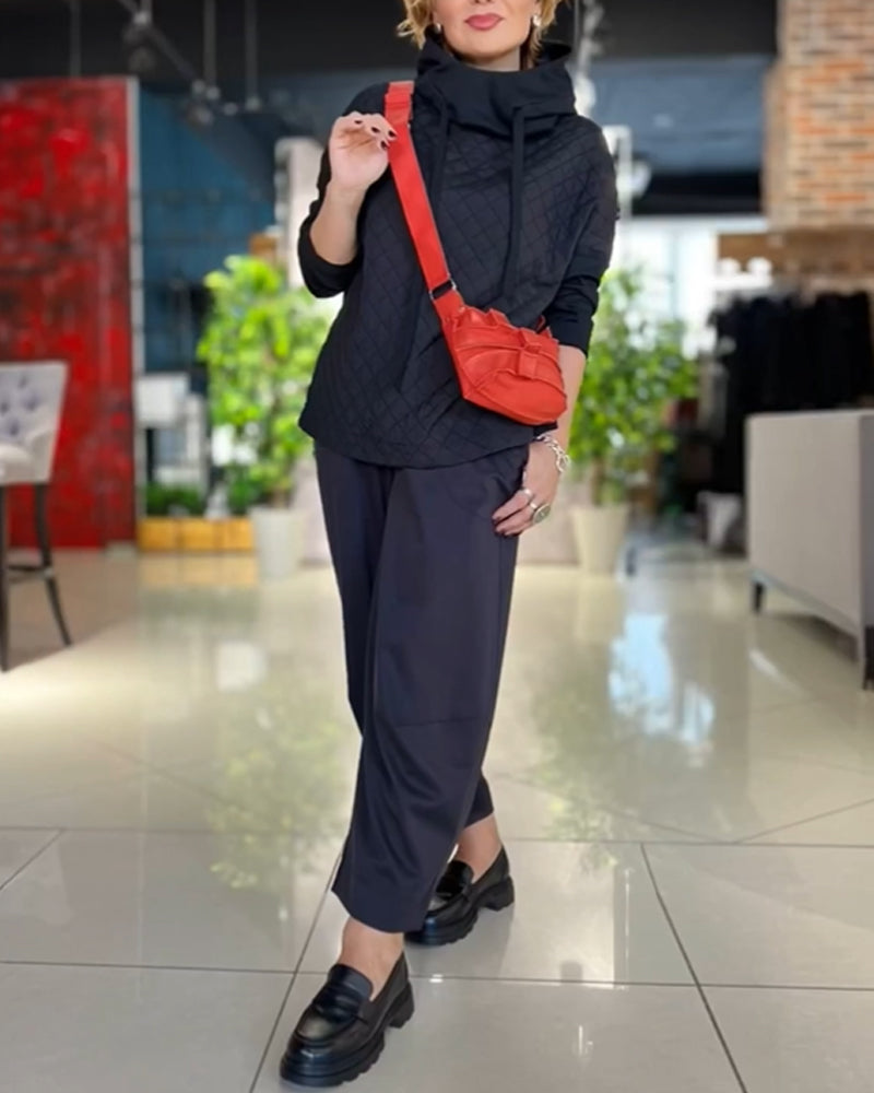 Hochkragen Karo Hoodies mit langen Ärmeln