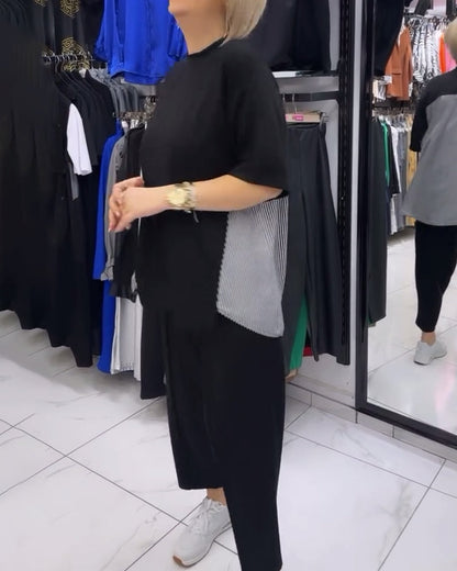 Gestreifte Patchwork-Casual-Bluse