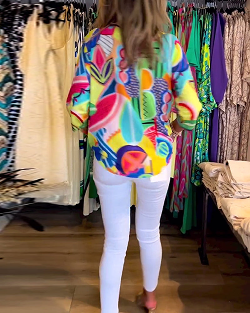 Langärmlige lockere bedruckte Bluse