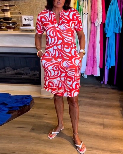 Lässiges Kurzarmbedrucktes Kleid