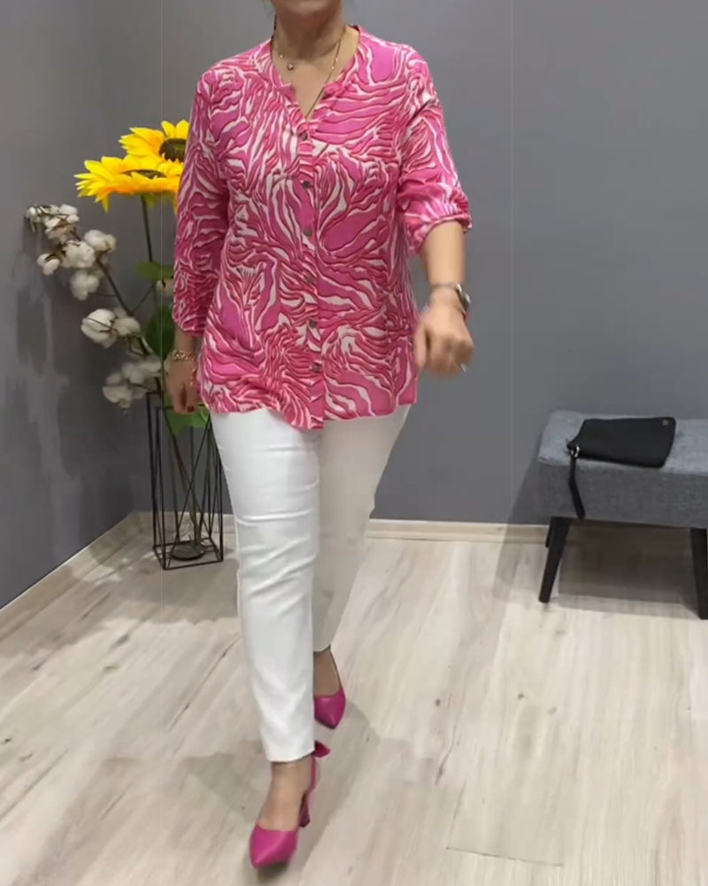 Langärmliges bedrucktes Hemd mit Knöpfen