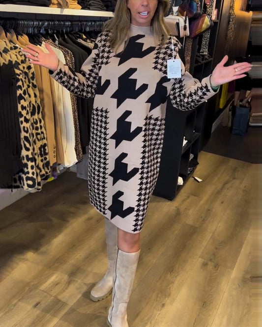 Hahnentritt Langarmkleid