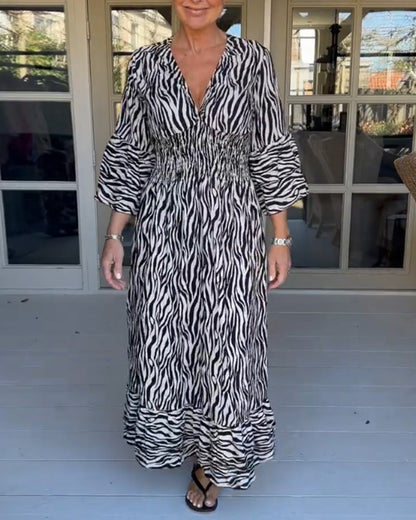 V-Ausschnitt Gestreiftes Druckkleid