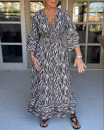 V-Ausschnitt Gestreiftes Druckkleid