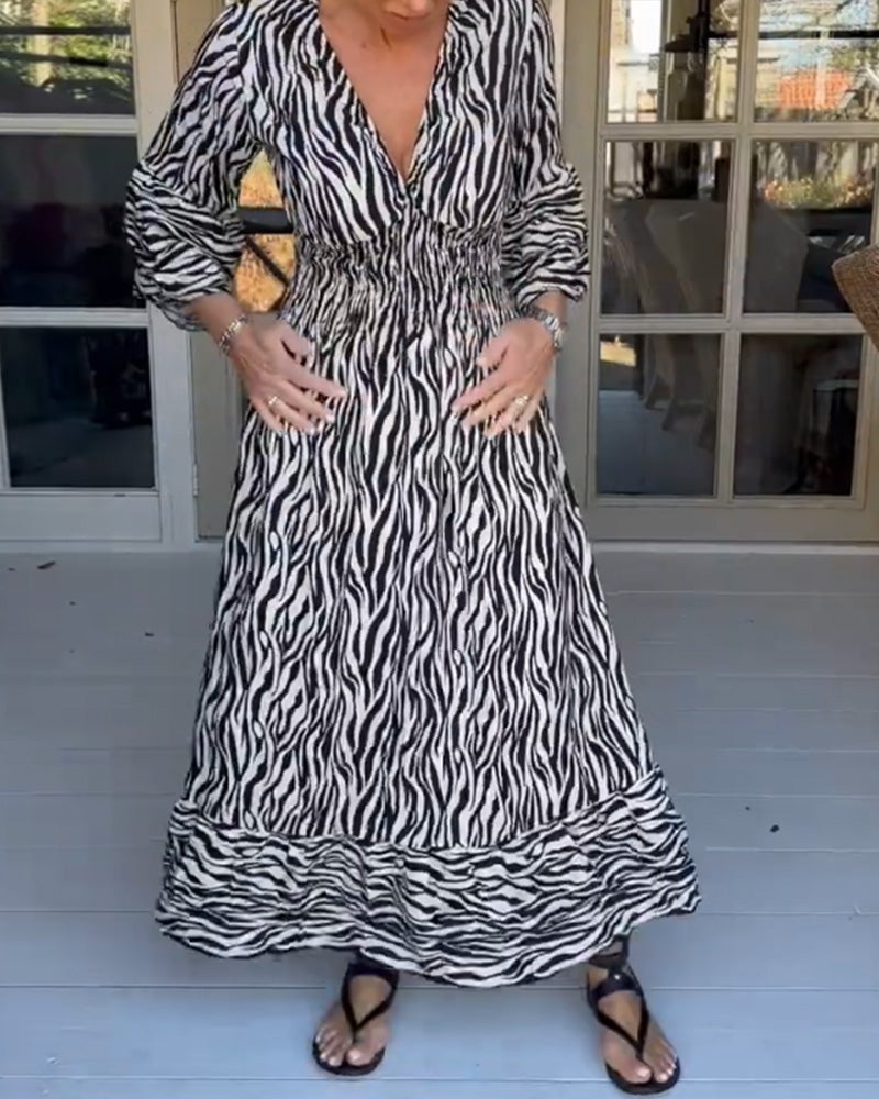 V-Ausschnitt Gestreiftes Druckkleid