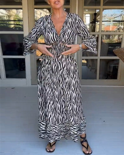 V-Ausschnitt Gestreiftes Druckkleid