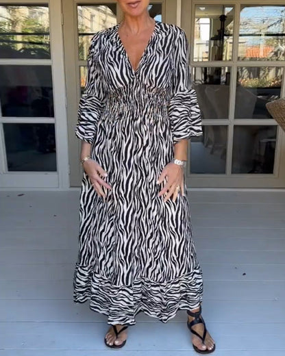 V-Ausschnitt Gestreiftes Druckkleid