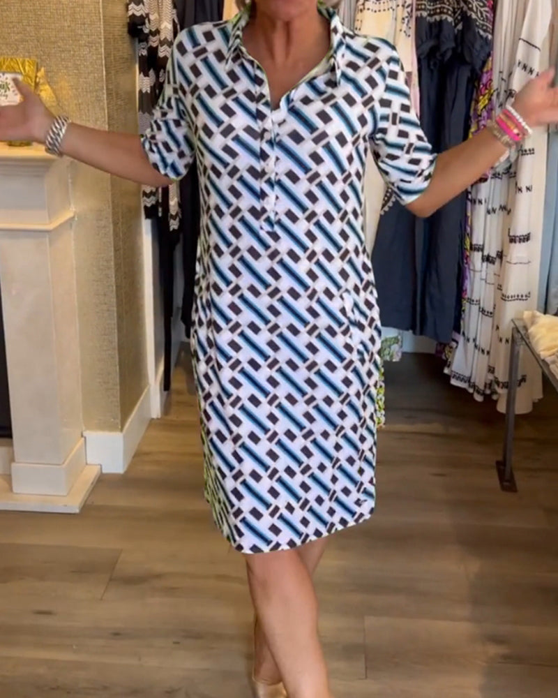 V-Ausschnitt Geometrisch Bedrucktes Kleid