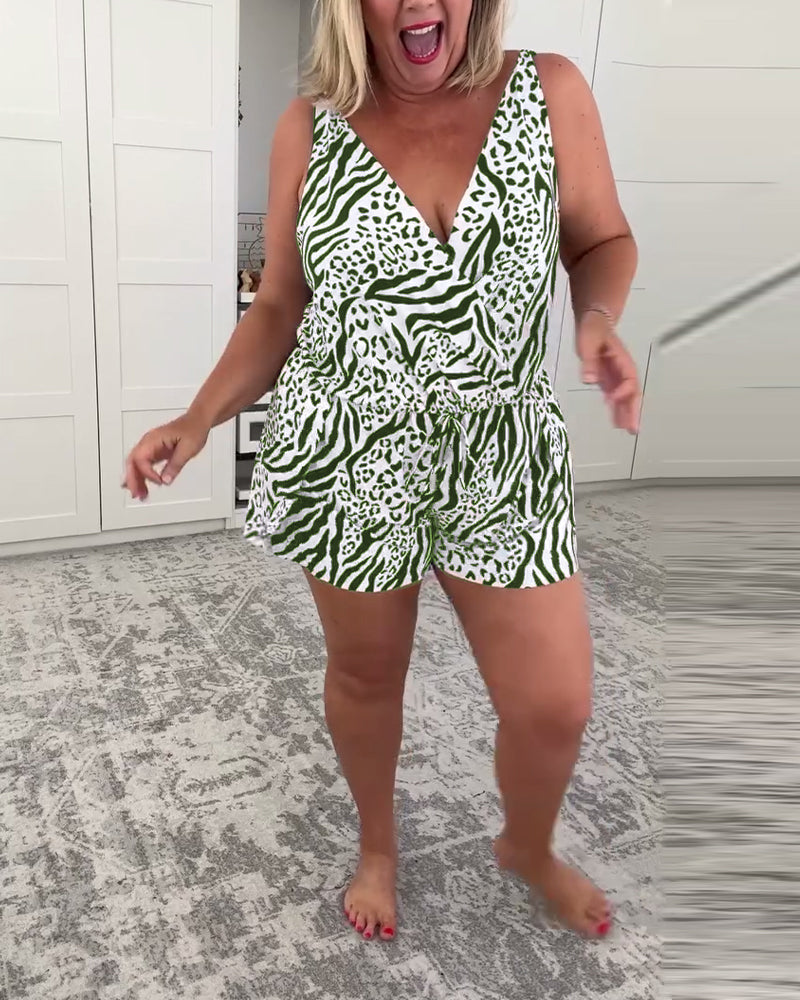 Zebra-Print Slim Fit Badeanzug