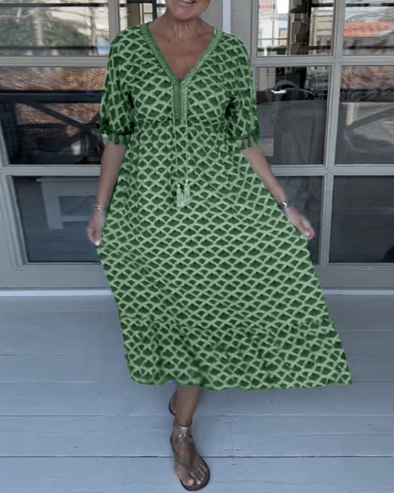 V-Ausschnitt bedrucktes Freizeitkleid