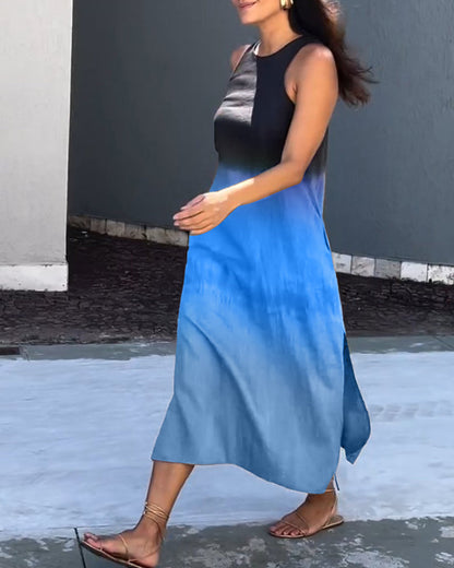 Ärmelloses Kleid mit Farbverlauf und Rundhalsausschnitt
