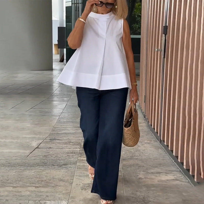 Ärmellose Unifarbene Einfache Bluse