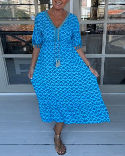 V-Ausschnitt bedrucktes Freizeitkleid