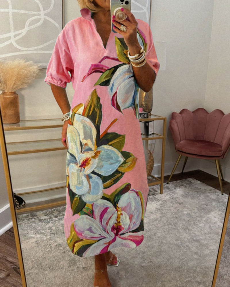 Blumenmuster lockeres Freizeitkleid