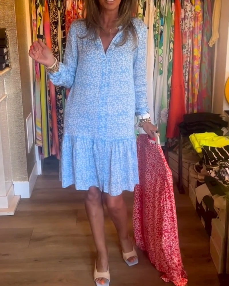 V-Ausschnitt Kleid mit Blumenmuster und Revers