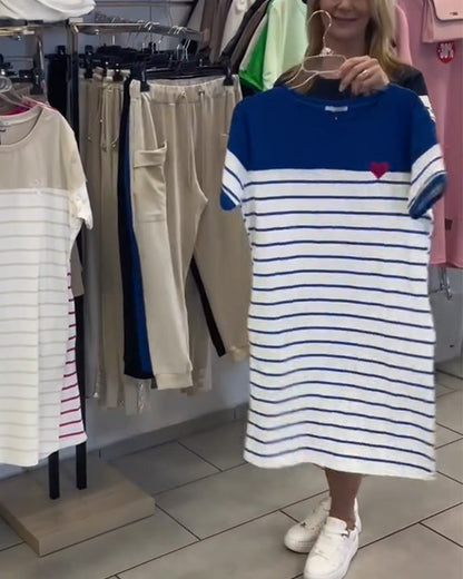 Crew Neck Casual Gestreiftes Kleid