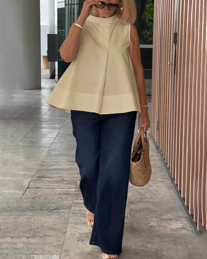 Ärmellose Unifarbene Einfache Bluse