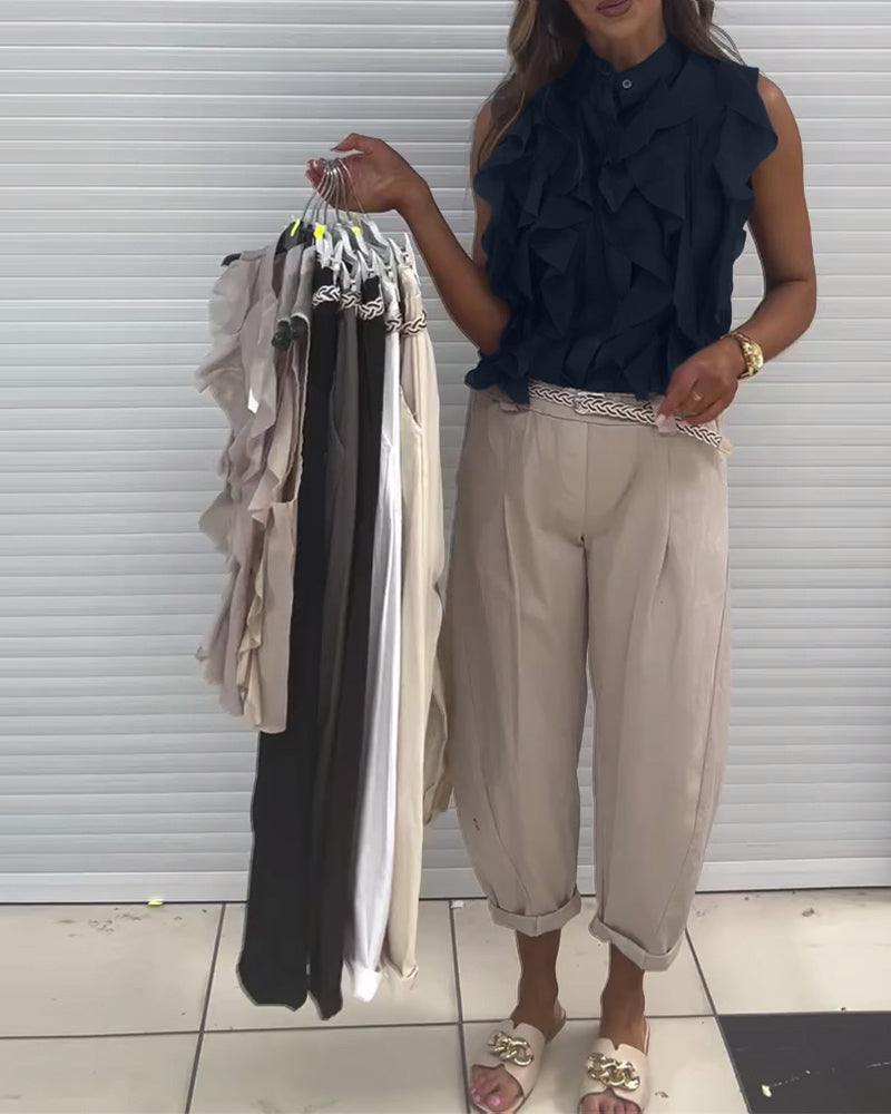 Designer Rüschenshirt ohne Ärmel