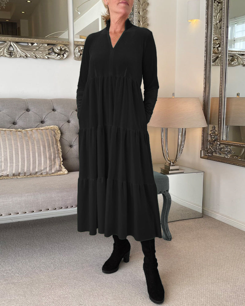 V-Ausschnitt Patchwork Kleid