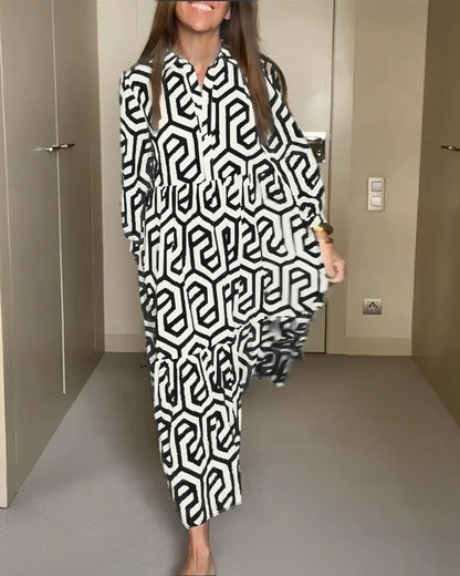 Geometrisches Druck Kleid mit Neun Punkten Ärmel