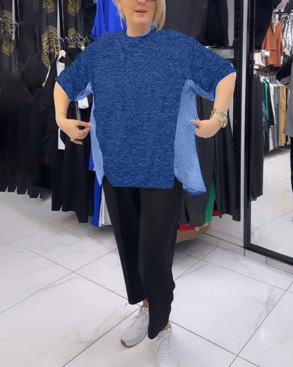 Gestreifte Patchwork-Casual-Bluse