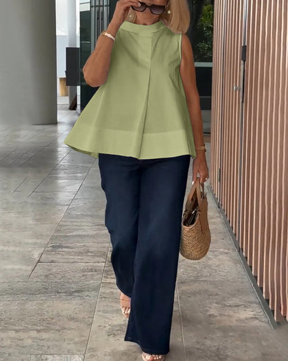 Ärmellose Unifarbene Einfache Bluse