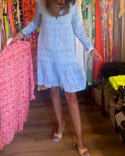 V-Ausschnitt Kleid mit Blumenmuster und Revers