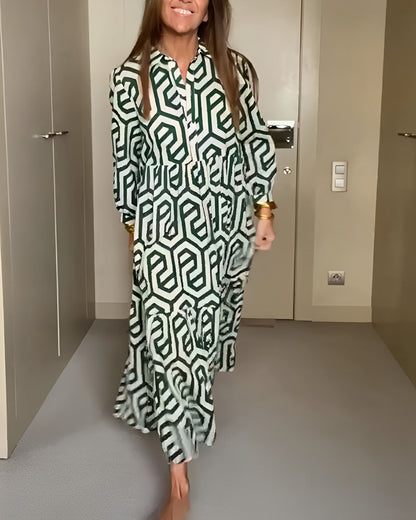 Geometrisches Druck Kleid mit Neun Punkten Ärmel