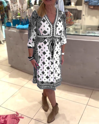 Elegantes V-Ausschnitt Midi-Kleid