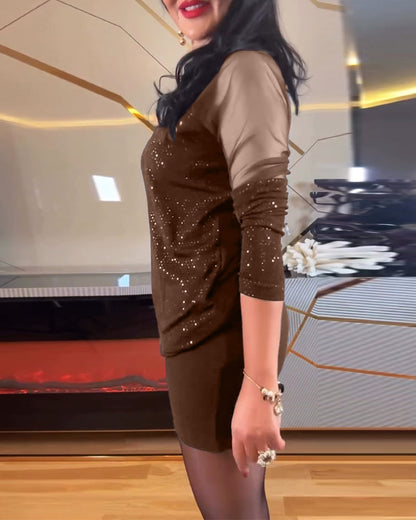 Sexy V-Ausschnitt Mesh und einfarbiger Pailletten-Top