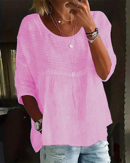 Gestreiftes Print Crew Neck Freizeitoberteil