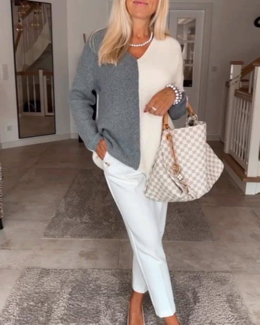 V-Ausschnitt Farbkasten Pullover