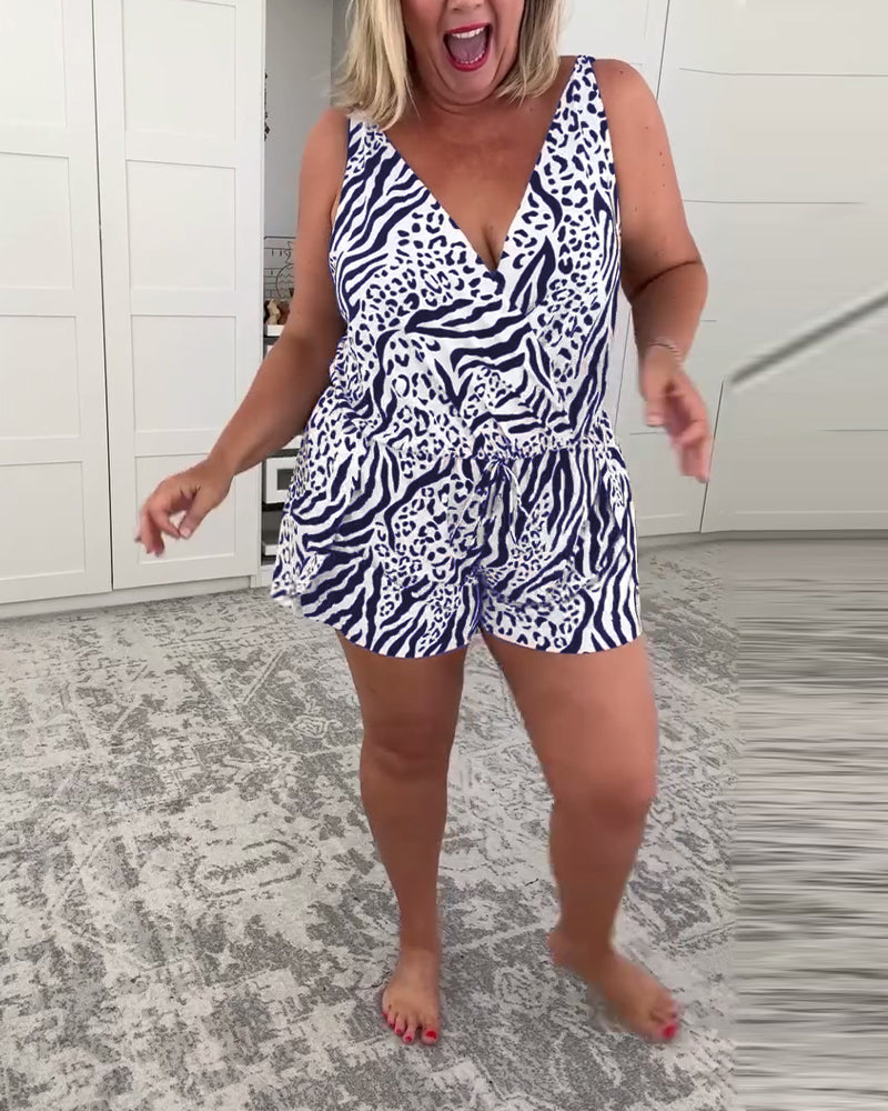 Zebra-Print Slim Fit Badeanzug